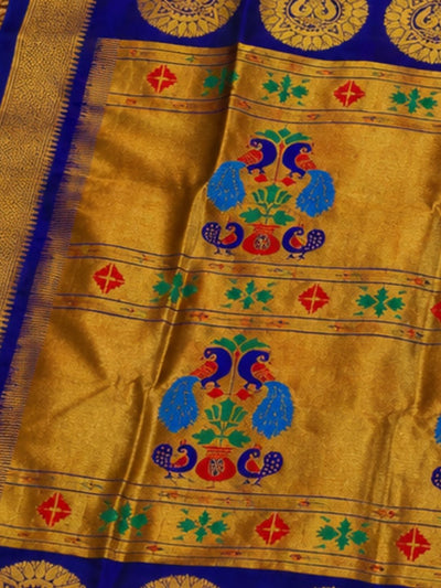 Rajdhara Handloom Paithani Silk Saree Deep Indigo