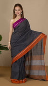 Handloom Mark Patteda Anchu Sleek Cotton Saree Onyx Gray