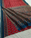 Indiehaat | Chanderi Silk Ajrakh Print Saree Red