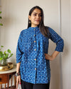 Indiehaat | Kanchi Cotton Peplum Tops Icy Blue BlockPrinted