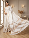Handcrafted Gleaming Kota Silk White Jacquard Saree