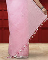 Magnificent Pure Linen Saree Hand Embroidered Pink