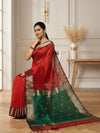 Misty Pure Maheshwari Silk Handloom Saree Red & Green