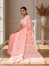 Blush Chikankari Kota Doria Saree Light Peach Handcrafted