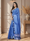 Silkmark Pure Tussar Embroidery & Cutwork Blue Saree