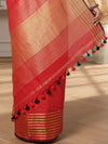 Fiery Khadi Linen Saree Red