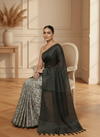 Half Dye Half Print Kota Silk Saree Black & White