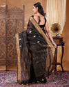 Vivid Silk Linen Black Saree Buta