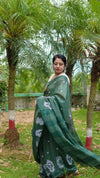 Bansbara Silk Saree Deep Moss Green Color Embroidered with running blouse-Indiehaat