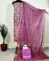 Pure Cotton Kota Doria Suit (Top+Bottom+Dupatta) Lavender Color with heavy embroidered Dupatta - IndieHaat