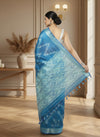 Crisp Ikkat Slub Linen Handloom Blue Saree