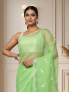 Kota Doria Sarees Embroidery Work Moss Green