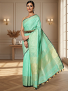 Verdant Khadi Linen Saree Medium Green