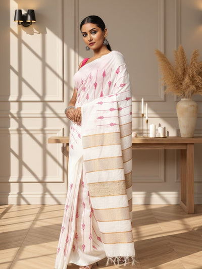 Dazzling Eri Tussar Silk Embroidered Cream Saree