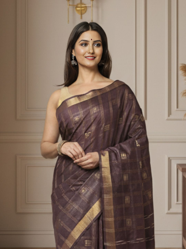 Gilded Hue Kota Silk Zari Stripe Saree Brown