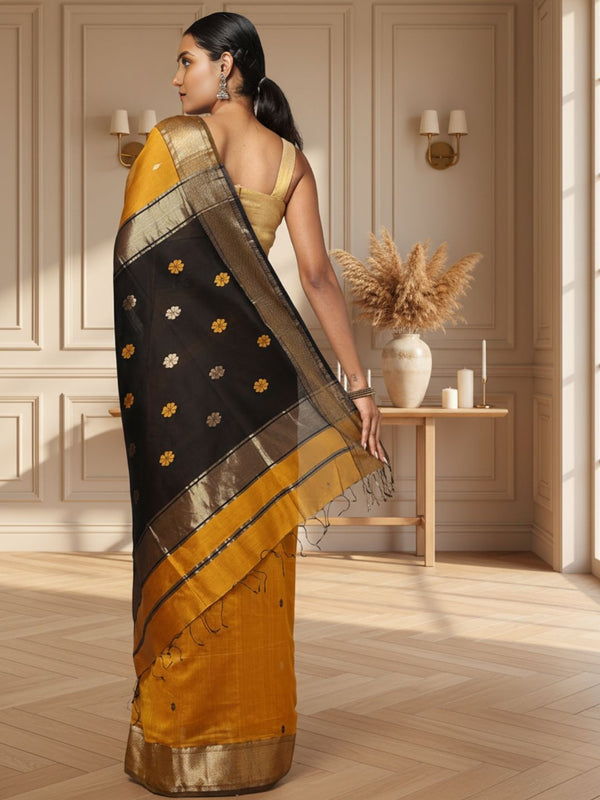 Artistic Maheshwari Pure Handloom Silk Saree Yellow