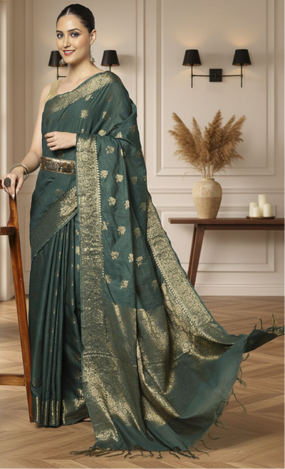 Luminous Banarasi Silk Jaquard Dark Green Saree