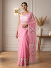 Pale Magenta Pink Pure Kota Doria Saree Embroidered