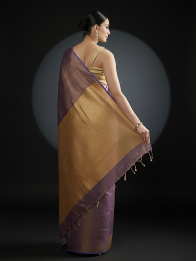 Tissue Linen Purple Saree Gold Shimmer Pallu