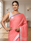 Delicate Slub Linen Hand Dyed Charm Pink Saree