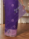 Bold Bandhej Kota Doria Embroidery Purple Saree Handdyed