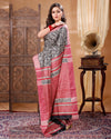 Silkmark Tussar Blissful Blockprint Red & Black Saree