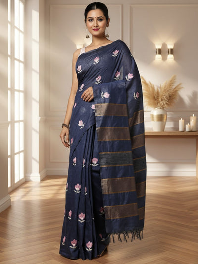 Adorable Eri Tussar Silk Embroidered Blue Saree