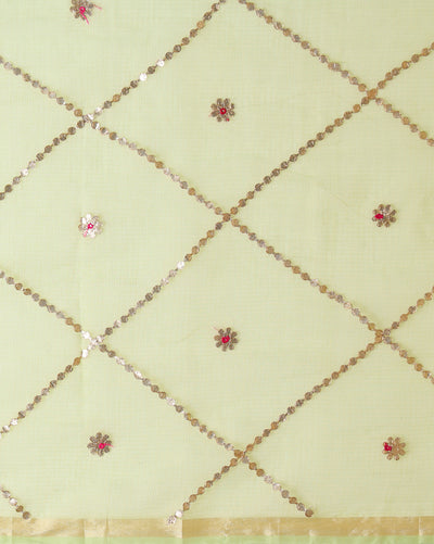 Pankhudi Gota Patti Lime Green Kota Cotton Saree