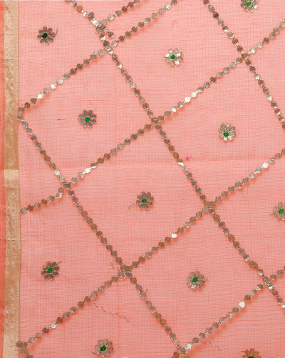 Pankhudi Gota Patti Peach Kota Cotton Saree
