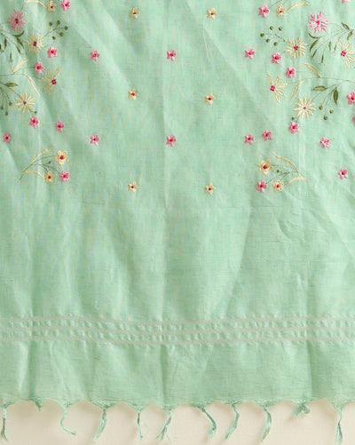 Gulmohar Pure Linen Green Embroidered Suit Piece