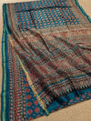 Indiehaat | Chanderi Silk Ajrakh Print Saree Blue