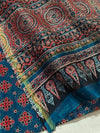 Indiehaat | Chanderi Silk Ajrakh Print Saree Blue
