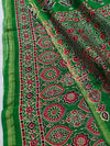 Indiehaat | Chanderi Silk Ajrakh Print Saree Green