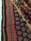 Indiehaat | Chanderi Silk Ajrakh Print Saree Black