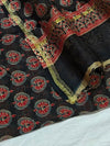 Indiehaat | Chanderi Silk Ajrakh Print Saree Black