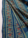 Indiehaat | Chanderi Silk Ajrakh Print Saree Blue