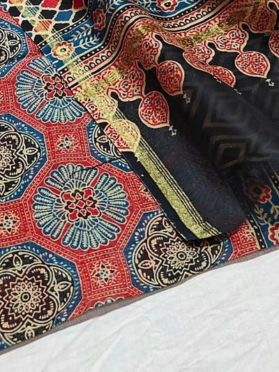 Indiehaat | Chanderi Silk Ajrakh Print Saree Multicolor