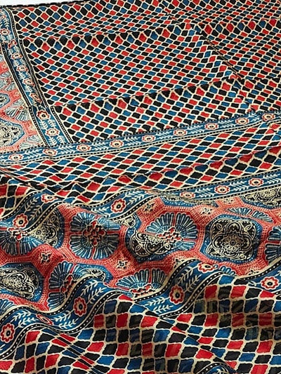 Indiehaat | Chanderi Silk Ajrakh Print Saree Multicolor