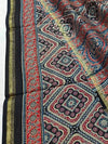 Indiehaat | Chanderi Silk Ajrakh Print Saree Black