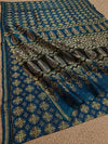 Indiehaat | Chanderi Silk Ajrakh Print Saree Blue