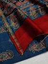 Indiehaat | Chanderi Silk Ajrakh Print Saree Blue