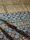 Indiehaat | Chanderi Silk Ajrakh Print Saree Yellow