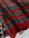 Indiehaat | Chanderi Silk Ajrakh Print Saree Beige