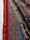 Indiehaat | Chanderi Silk Ajrakh Print Saree Red