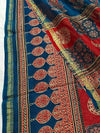 Indiehaat | Chanderi Silk Ajrakh Print Saree Red