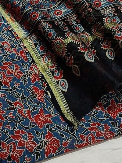 Indiehaat | Chanderi Silk Ajrakh Print Saree Multicolor