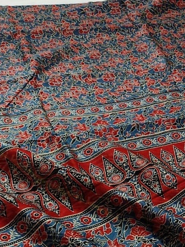 Indiehaat | Chanderi Silk Ajrakh Print Saree Multicolor