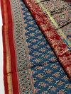 Indiehaat | Chanderi Silk Ajrakh Print Saree Blue