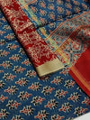 Indiehaat | Chanderi Silk Ajrakh Print Saree Blue