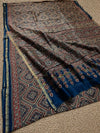 Indiehaat | Chanderi Silk Ajrakh Print Saree Multicolor